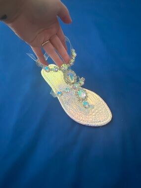 Iridescent Crystal T-Strap Women's Sandals